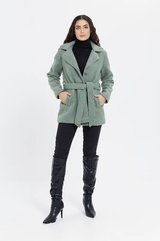 Women Green Hooded Coat