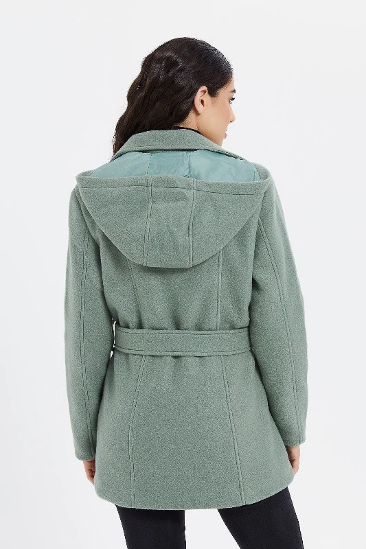 Women Green Hooded Coat