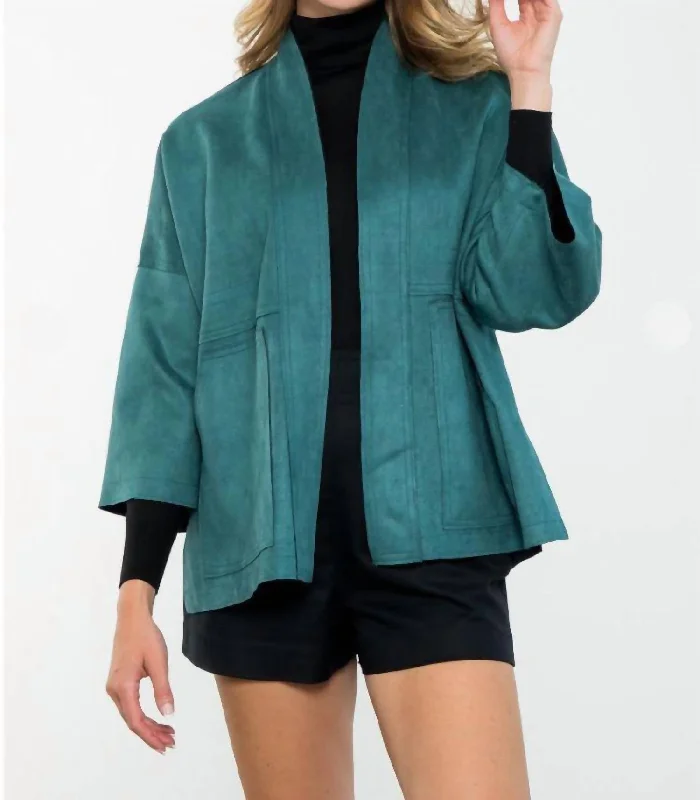 Highlands Short Sleeve Suede Jacket In Teal