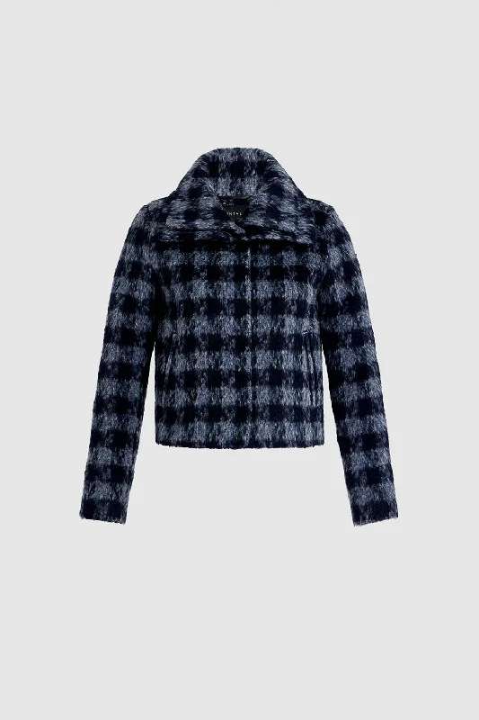 Houndstooth Alpaca Moto Jacket with Signature Double Collar