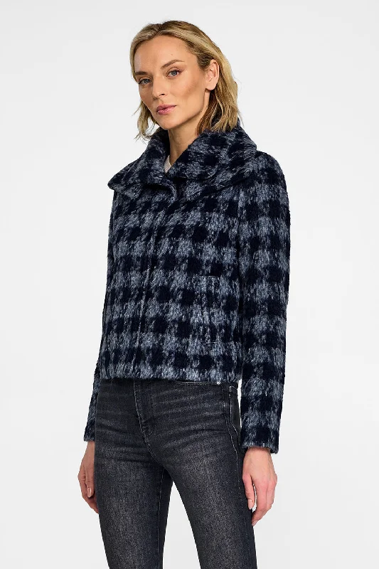 Houndstooth Alpaca Moto Jacket with Signature Double Collar