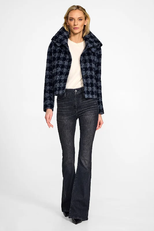 Houndstooth Alpaca Moto Jacket with Signature Double Collar