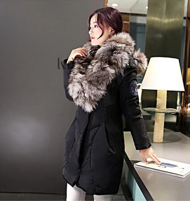 Jazzevar 2017 New Fashion Women's Winter Warm Down Coat Parkas 80% white duck with luxurious large real fox fur Down Jackets