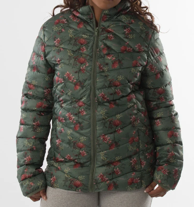 LADIES PRINTED PUFFER JACKET – SAGE