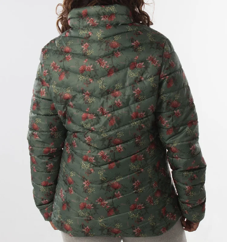 LADIES PRINTED PUFFER JACKET – SAGE