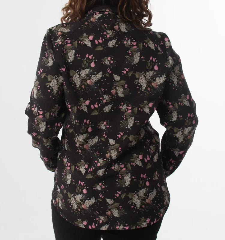 LADIES SOFTSHELL JACKETS – FUNNEL NECK – BLACK FLORAL PRINT