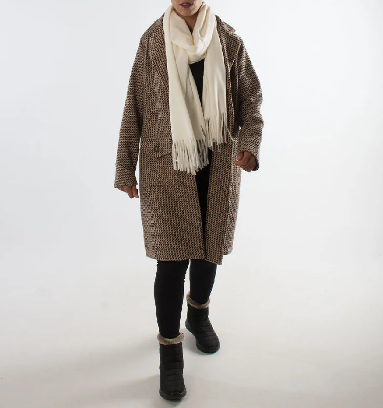 LADIES TRENCH COAT – TWEED -  BROWN CREAM