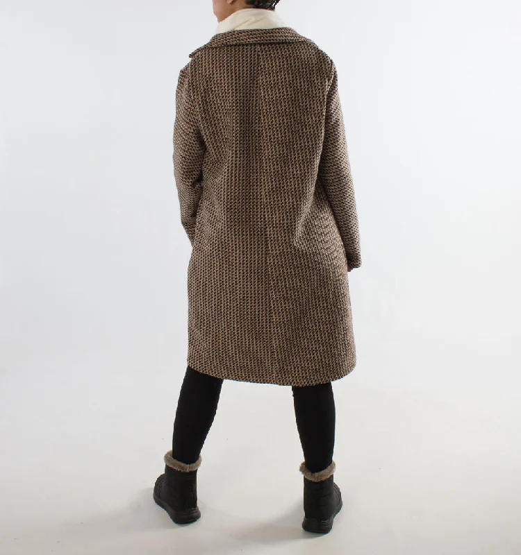 LADIES TRENCH COAT – TWEED -  BROWN CREAM