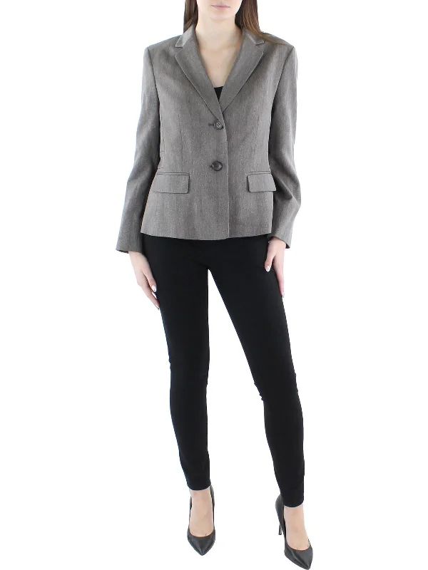 Petites Womens Woven Herringbone Two-Button Blazer