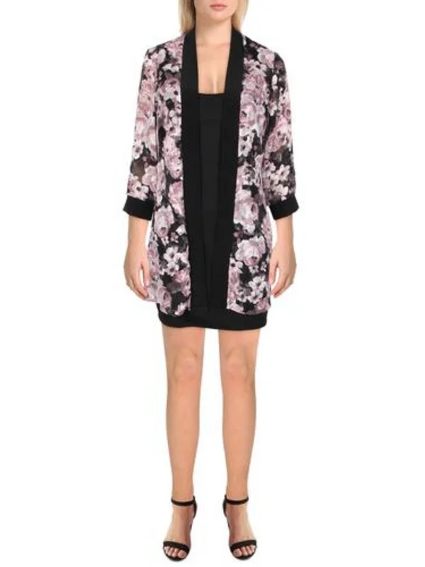 Plus Womens Floral Sheer Duster Blazer