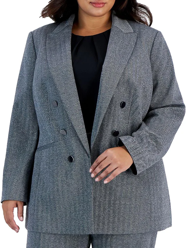 Plus Womens Shimmer Oversize Open-Front Blazer