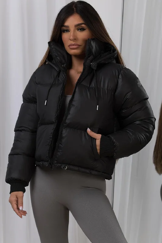 Puffer Jacket With Hood Black