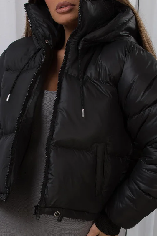 Puffer Jacket With Hood Black