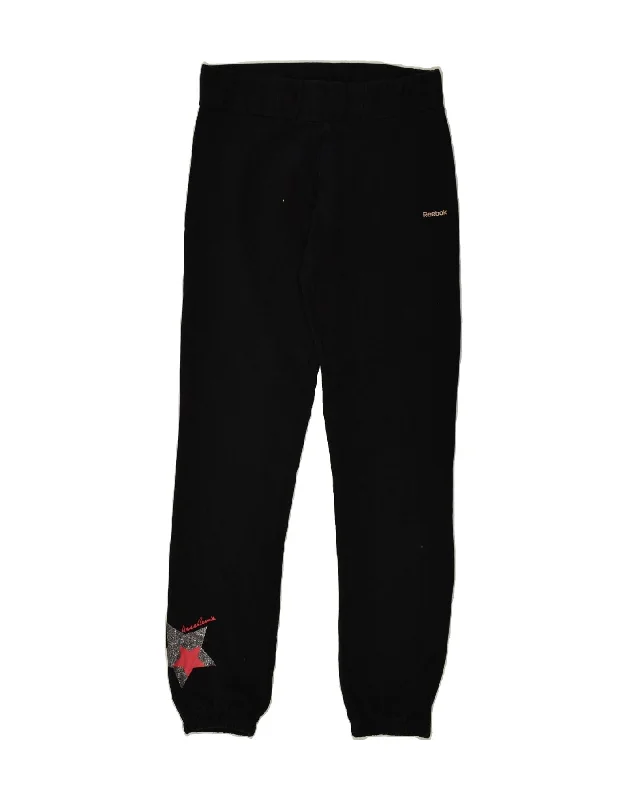 REEBOK Womens Graphic Tracksuit Trousers Joggers UK 10 Small Black Cotton