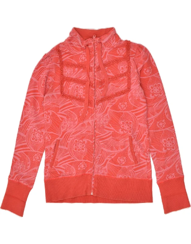 ROXY Womens Abstract Pattern Tracksuit Top Jacket UK 12 Medium Red Cotton