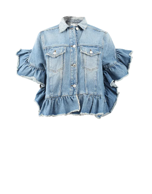 Ruffle Sleeve Denim Jacket