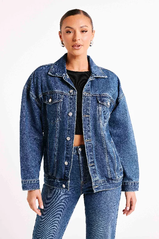 Sion Oversized Denim Jacket - Dark Blue