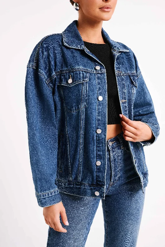 Sion Oversized Denim Jacket - Dark Blue