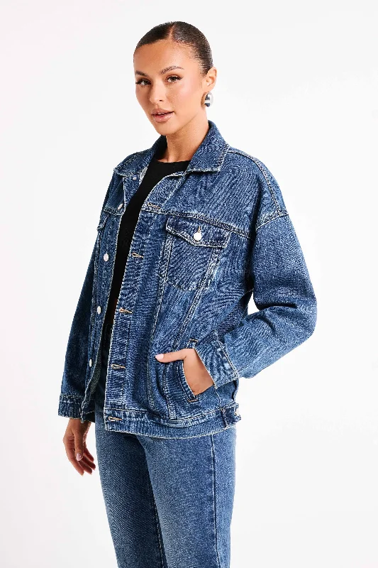 Sion Oversized Denim Jacket - Dark Blue