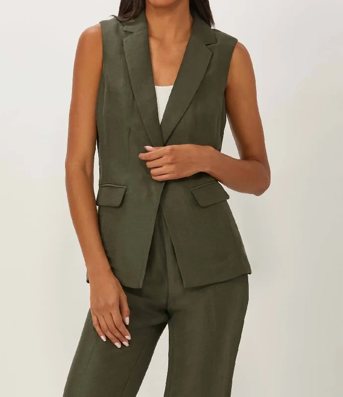 Sleeveless Jacket In Dark Olive