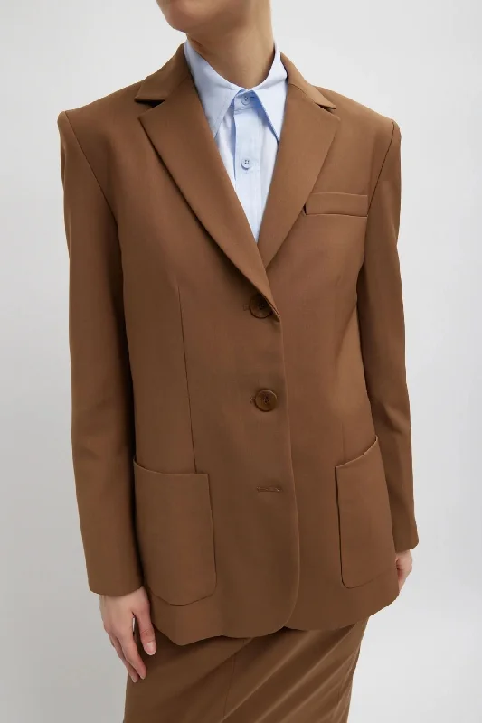 Tibi Tropical Wool Max Blazer - Toffee