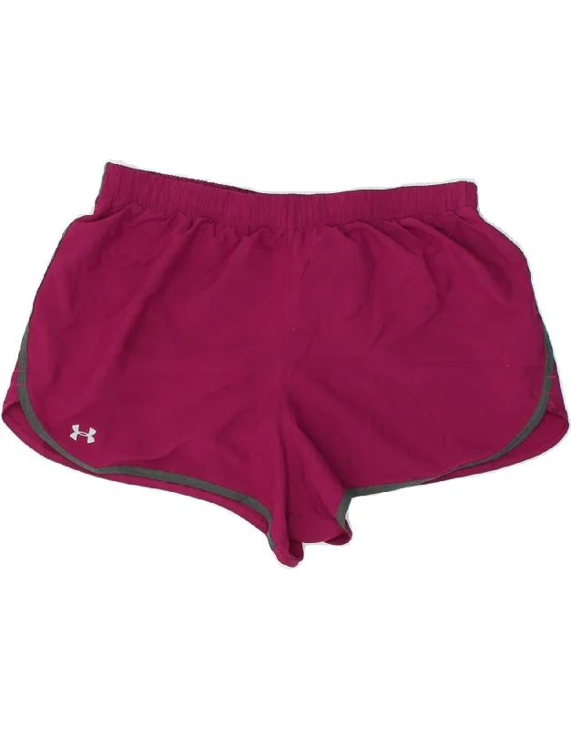 UNDER ARMOUR Womens Heat Gear Sport Shorts UK 14 Medium Burgundy Polyester