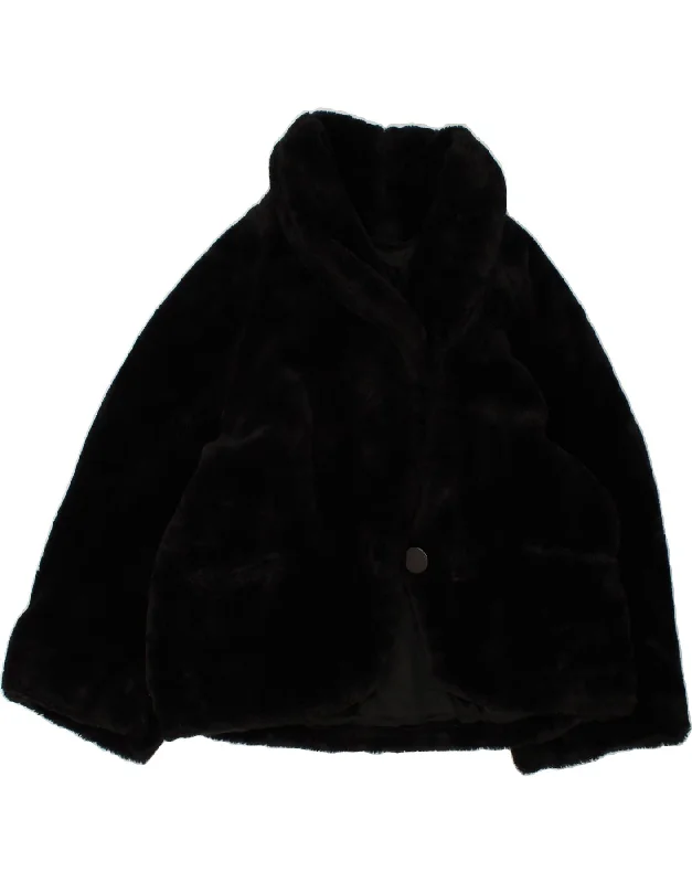 VINTAGE Womens Faux Fur Overcoat UK 16 Large Black