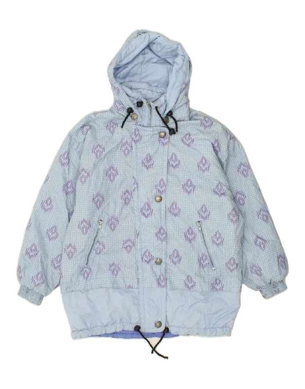 VINTAGE Womens Hooded Windbreaker Jacket EU 36 Small Blue Argyle/Diamond