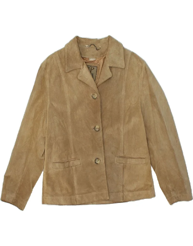 VINTAGE Womens Suede Jacket IT 48 XL Beige Leather