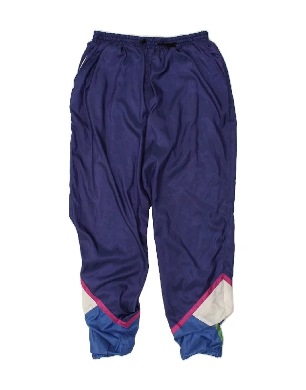 VINTAGE Womens Tracksuit Trousers Joggers Large Blue Colourblock Nylon