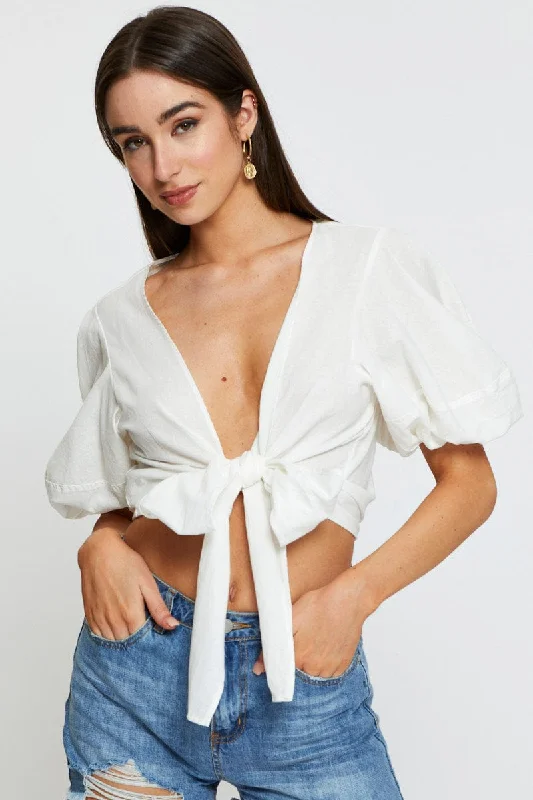 White Crop Bolero Short Sleeve