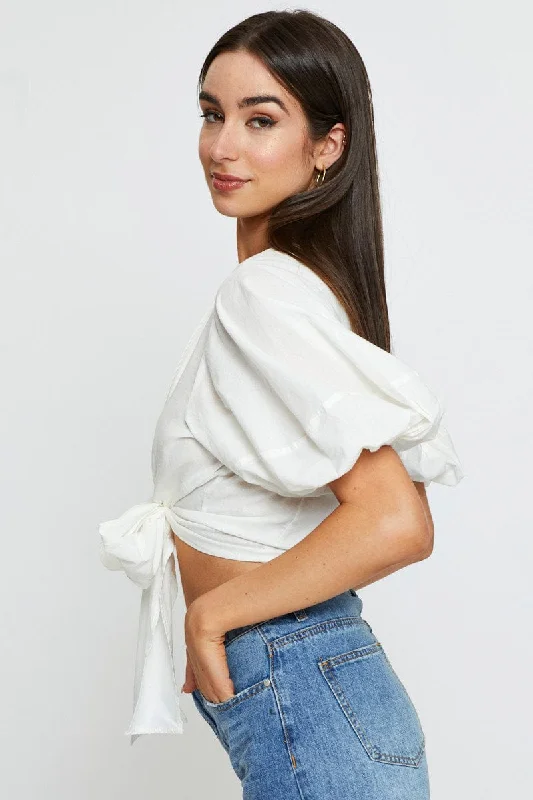 White Crop Bolero Short Sleeve