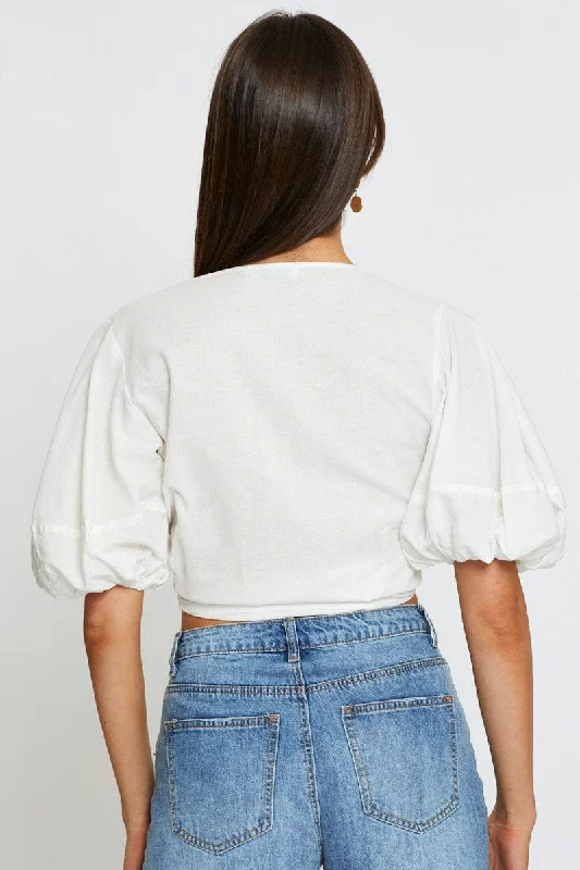 White Crop Bolero Short Sleeve