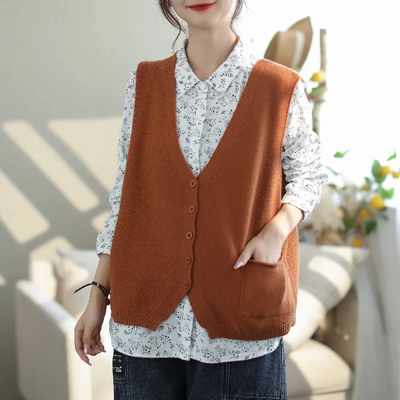 Women Minimalist Autumn Casual Loose Knitted Waistcoat