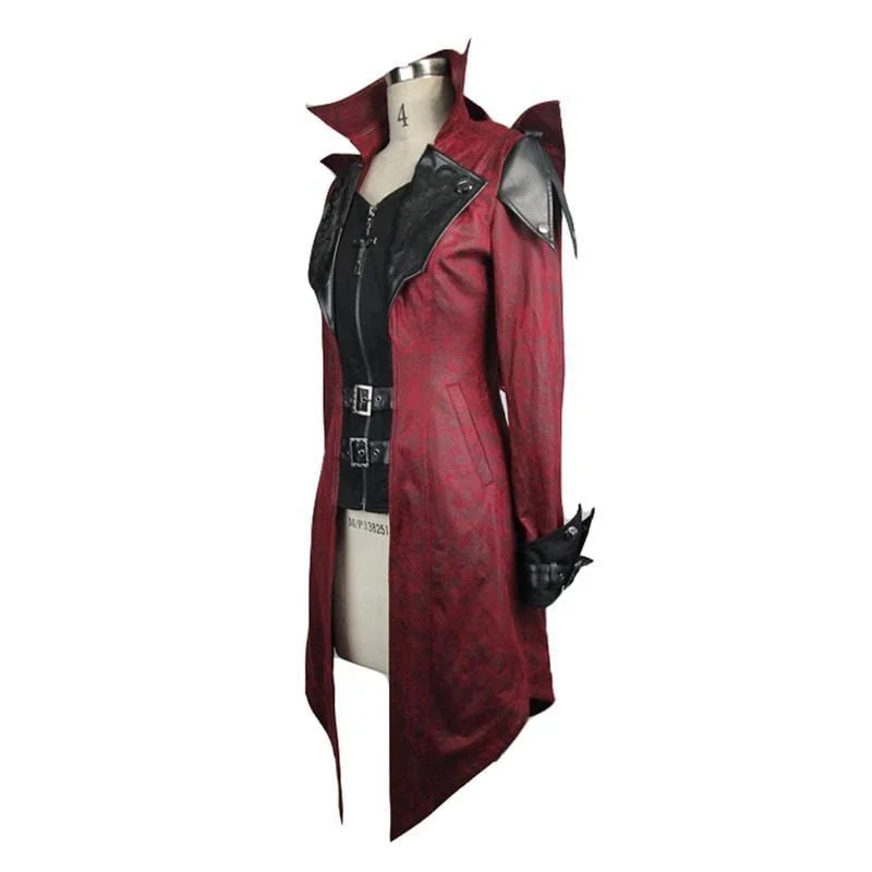 Women's Asymmetric Hem Hooded Goth Coat with Leather Details