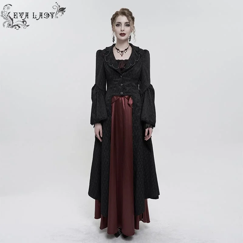 Women's Gothic Flared Sleeved Beaded Long Coat