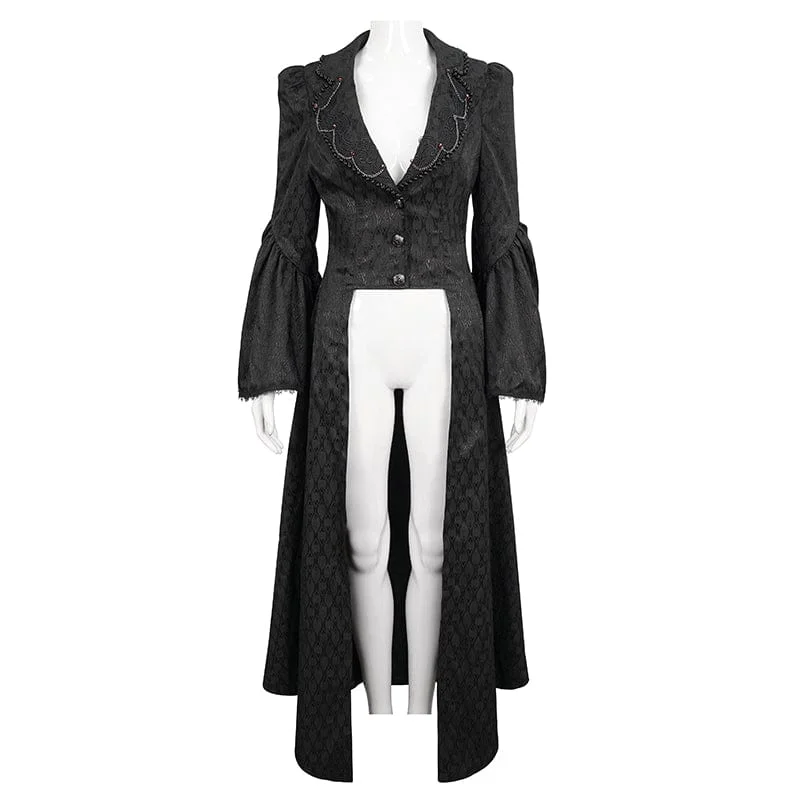 Women's Gothic Flared Sleeved Beaded Long Coat