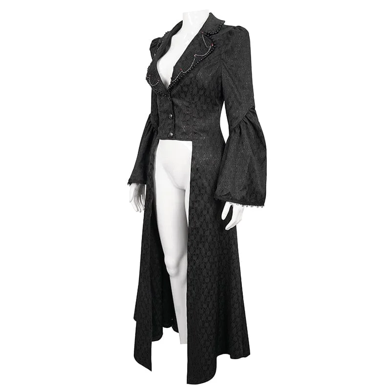 Women's Gothic Flared Sleeved Beaded Long Coat