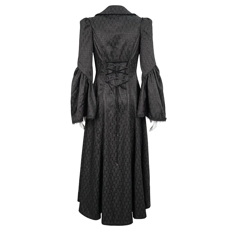 Women's Gothic Flared Sleeved Beaded Long Coat