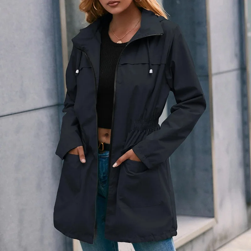 Women's Outdoor Jacket Trench Autumn Winter Climbing Raincoat Long Hooded Coat