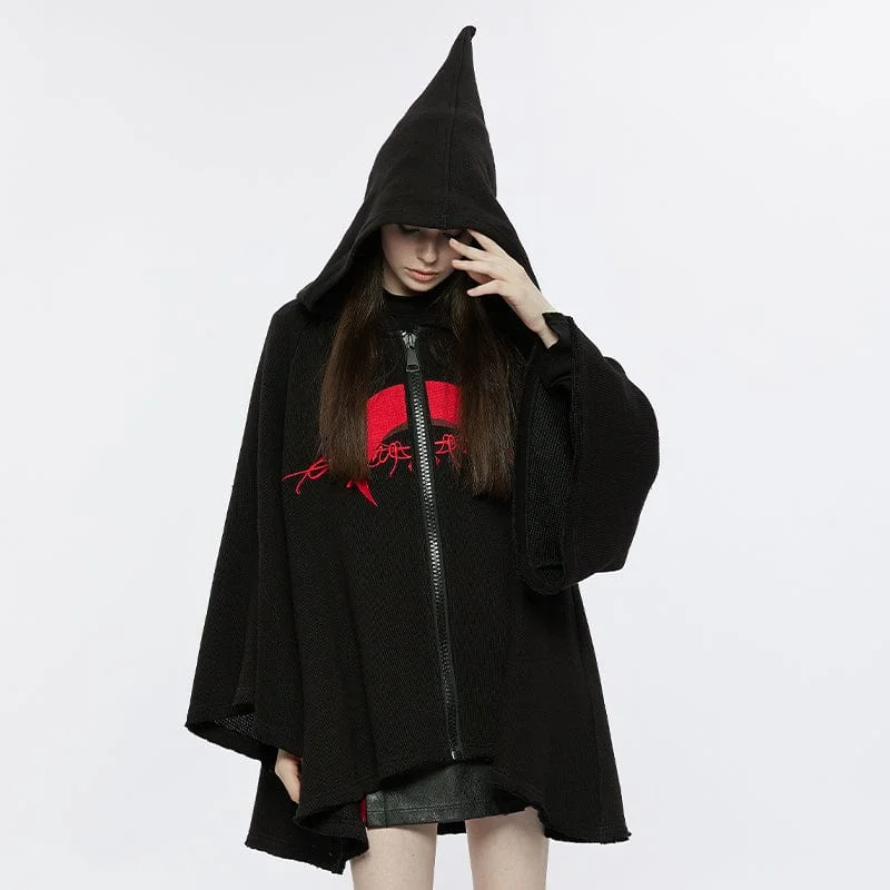 Women's Punk Moon Embroidered Loose Coat with Witch Hood