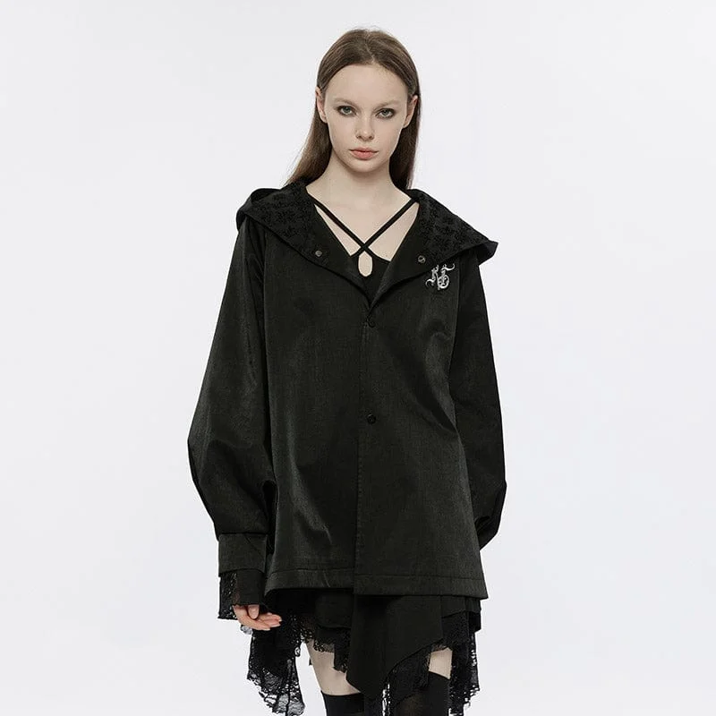 Women's Punk Puff Sleeved Wizard Hood Coat with Belt