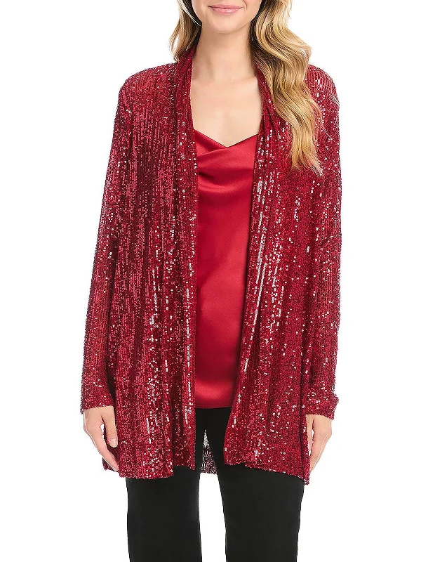 Womens Sequined Open Front Duster Blazer