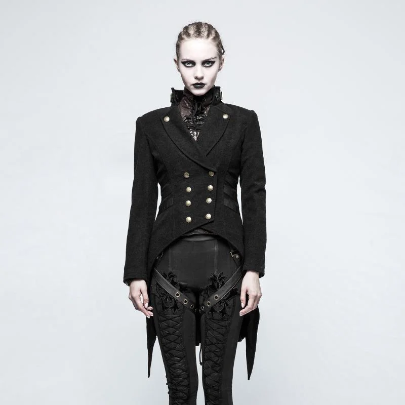 Women's Steampunk Lapel Double Breasted Swallow Tail Worsted Jacket