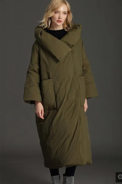 XS-7XL Plus size Winter good quality over the knee longer duck down coat female single breasted hooded warm down coats wq124