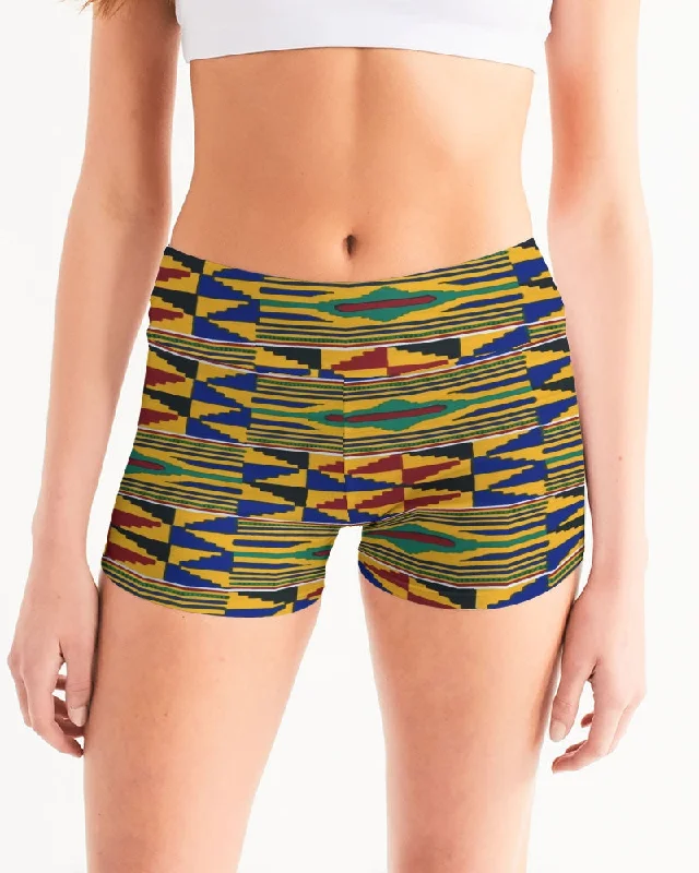 AKH African Kente Cloth Women's Mid-Rise Yoga Shorts