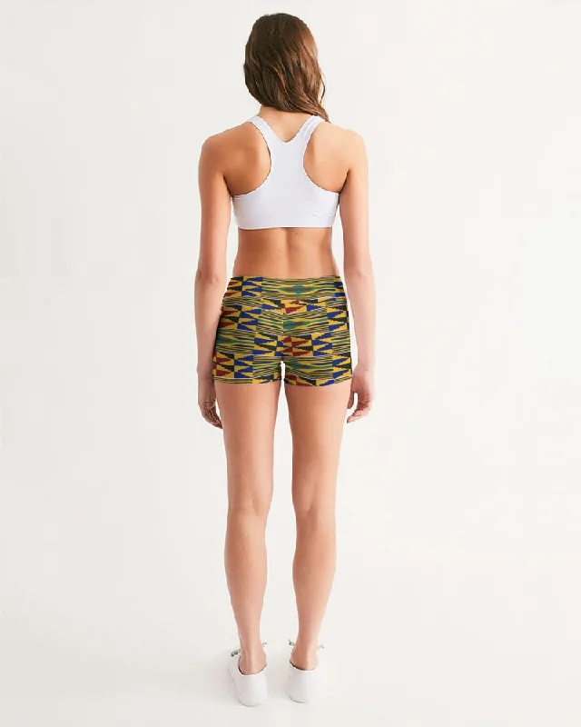 AKH African Kente Cloth Women's Mid-Rise Yoga Shorts