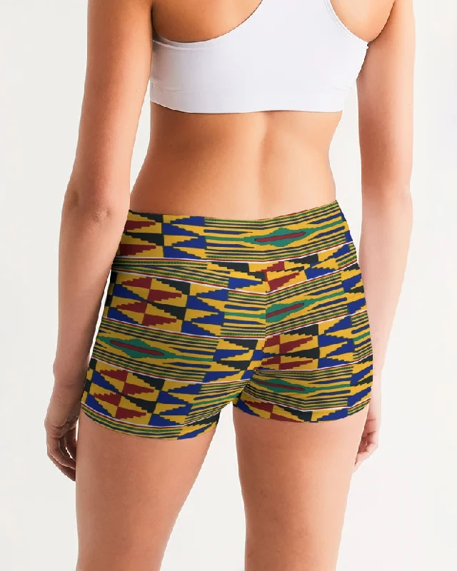 AKH African Kente Cloth Women's Mid-Rise Yoga Shorts