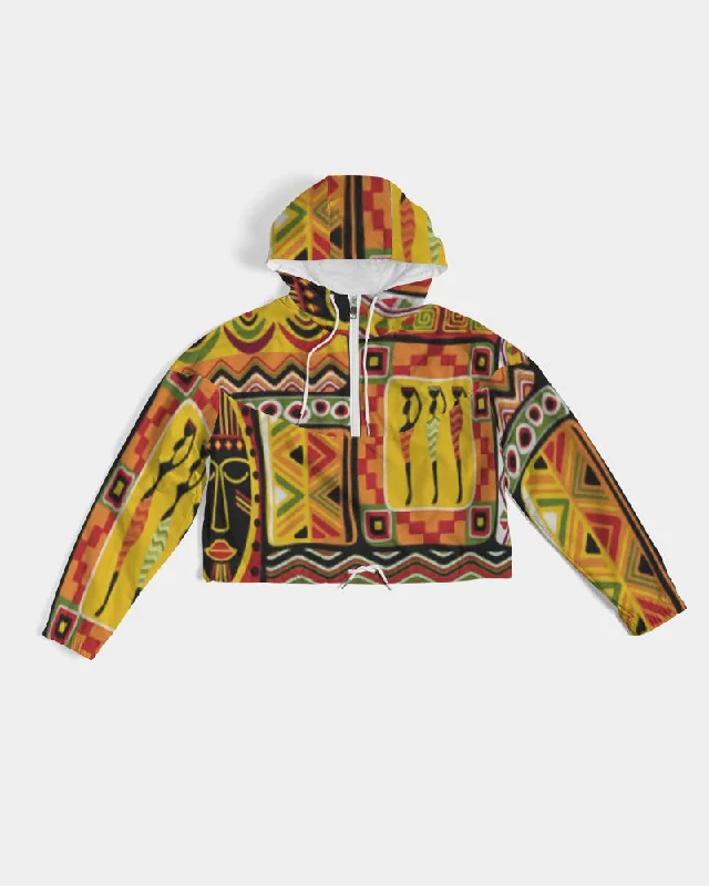 AKH African Mural Art Women's Cropped Windbreaker