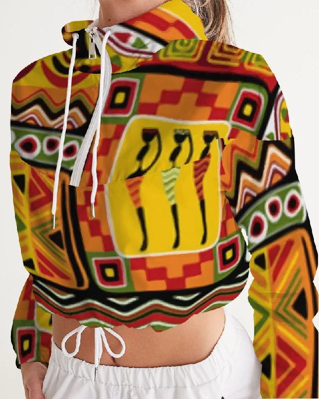 AKH African Mural Art Women's Cropped Windbreaker